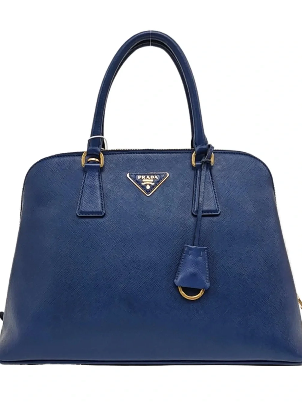 ♥️Prada Saffiano Large Blue Leather Promenade Dome Satchel with Gold Hardware♥️